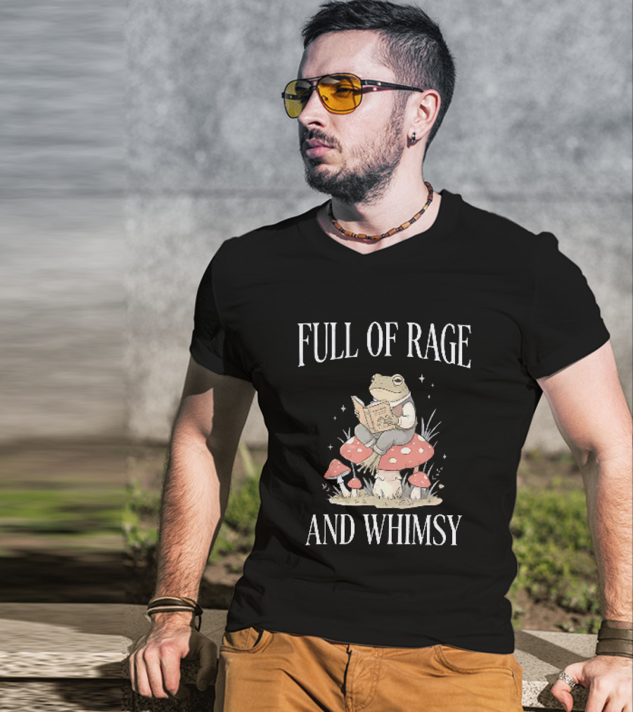 Full Of Rage And Whimsy Frog Reading On A Mushroom T-Shirt