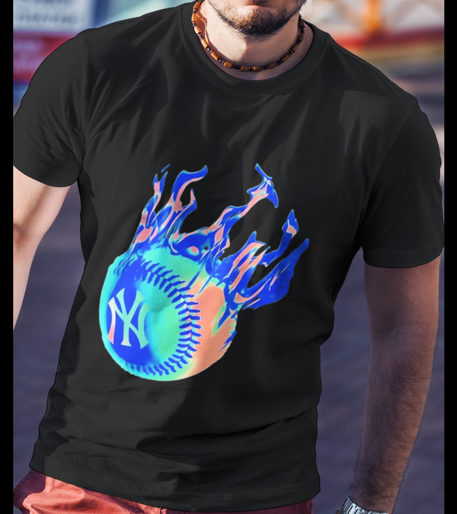 New York Yankees MLB Flaming Baseball Iconic Sports Team T-Shirt
