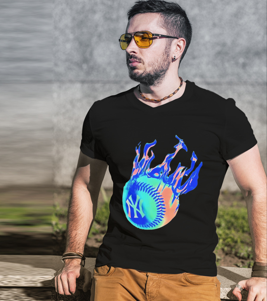 New York Yankees MLB Flaming Baseball Iconic Sports Team T-Shirt