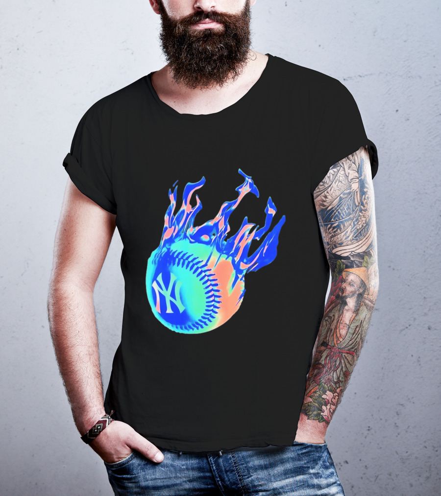 New York Yankees MLB Flaming Baseball Iconic Sports Team T-Shirt
