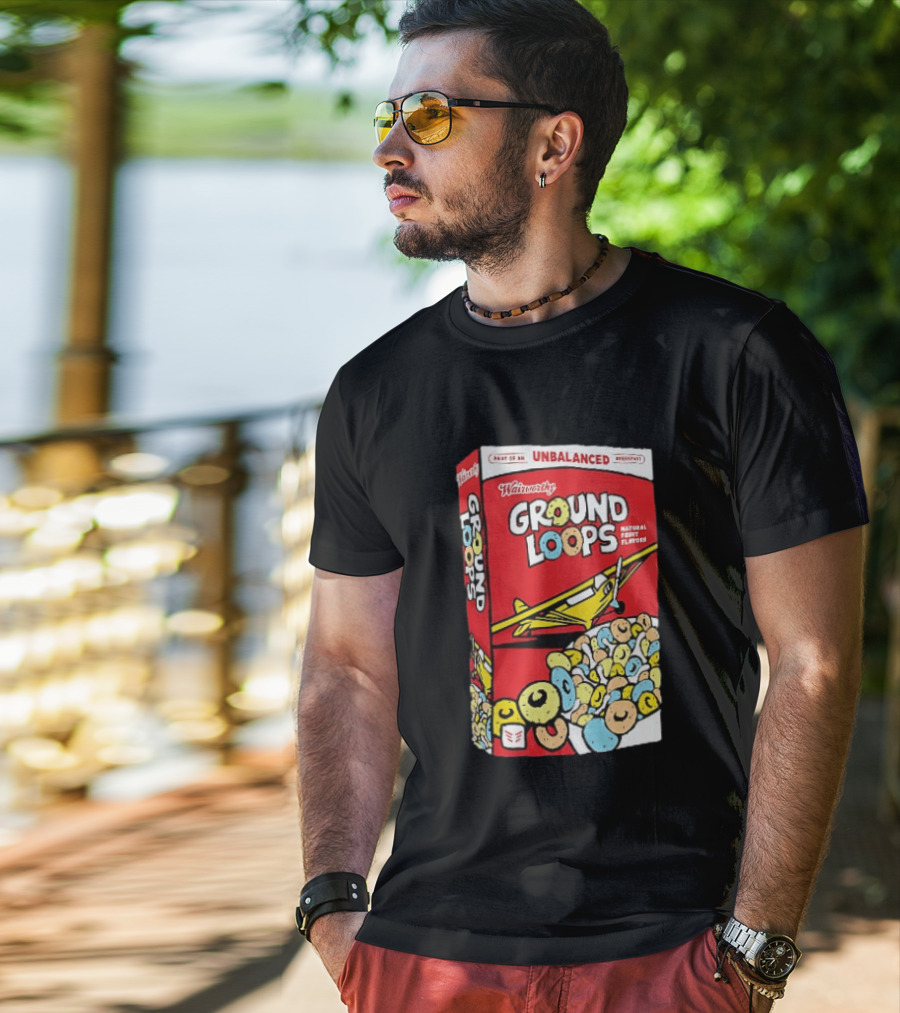 Wairworthy Ground Loops Cereal Box Unbalanced Breakfast Airplane Theme Natural Fruity Flavors T-Shirt