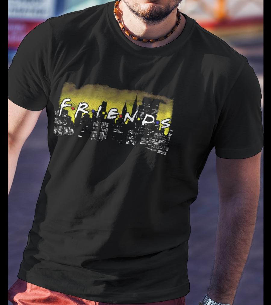 Friends Yellow Glowing New York City Skyline Night T-Shirt