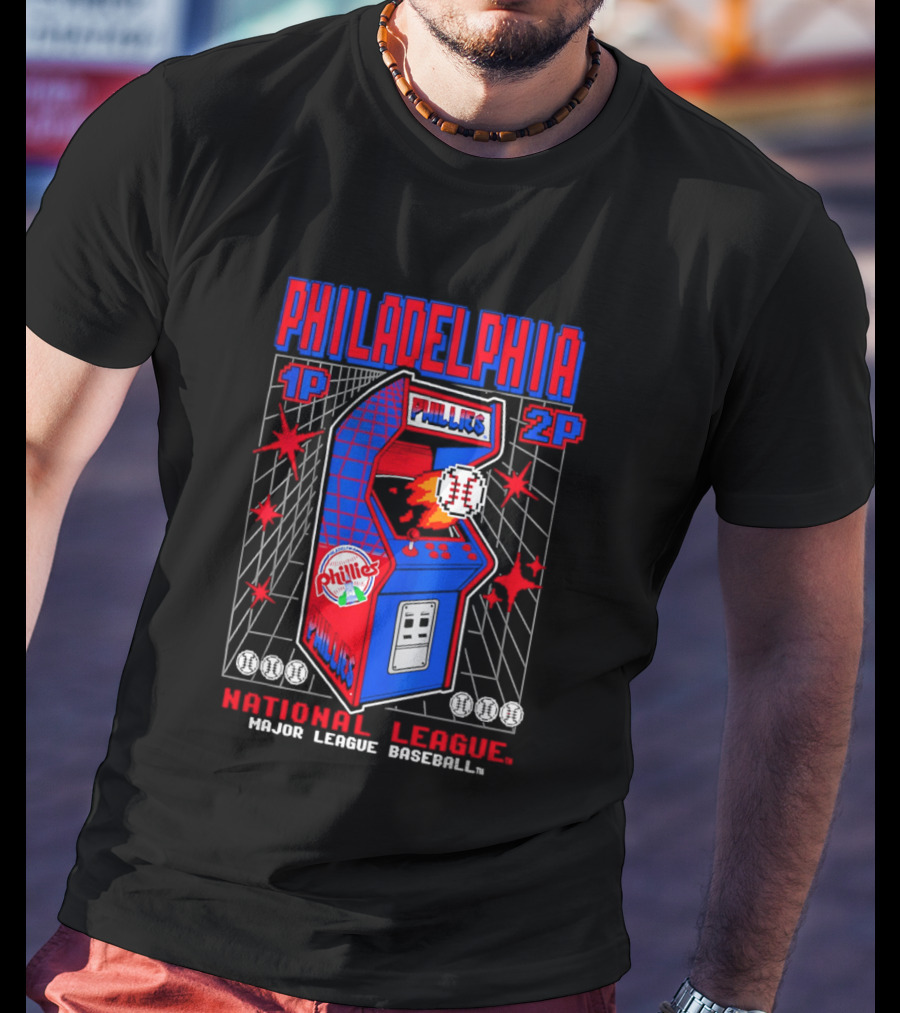 Philadelphia Phillies 1P 2P National League Major League Baseball Arcade T-Shirt