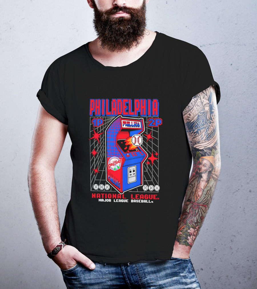 Philadelphia Phillies 1P 2P National League Major League Baseball Arcade T-Shirt