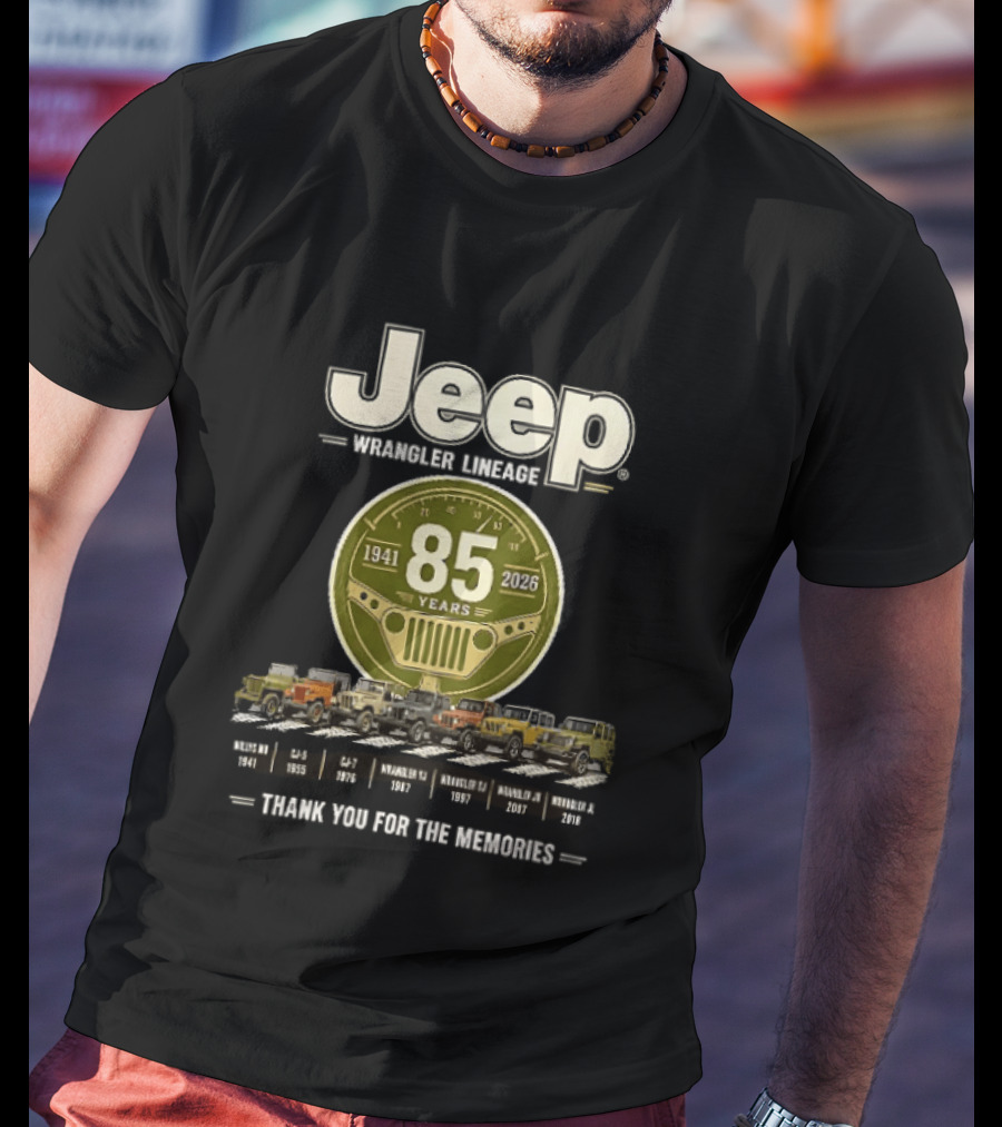 Jeep Wrangler Lineage 85 Years 1941 2026 Thank You For The Memories Vintage Models T-Shirt