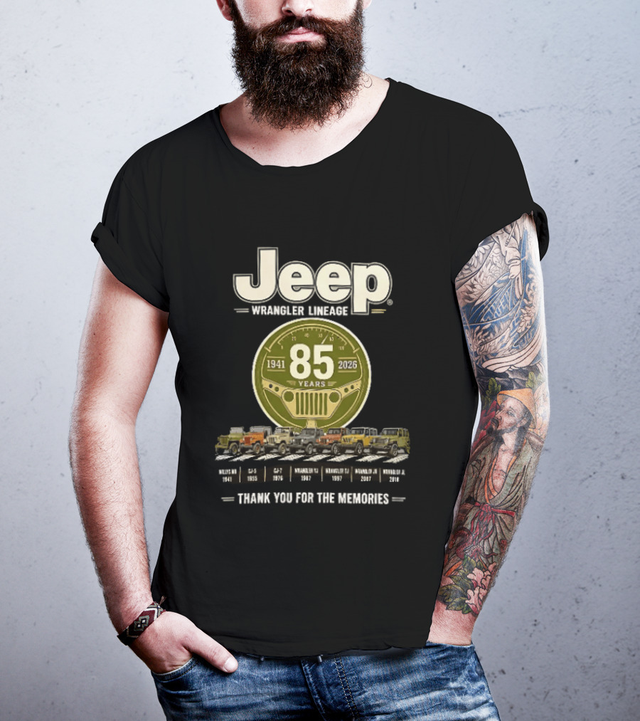 Jeep Wrangler Lineage 85 Years 1941 2026 Thank You For The Memories Vintage Models T-Shirt