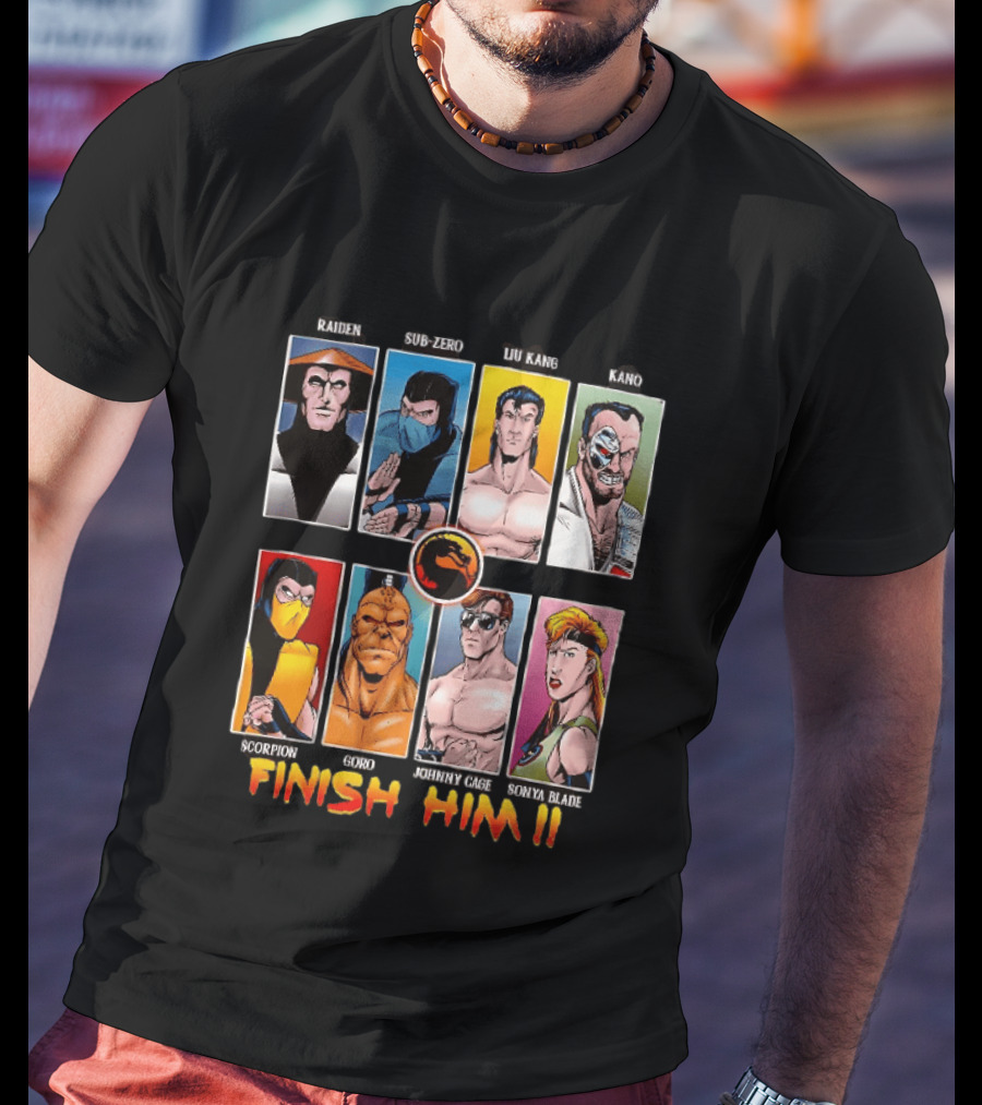 Raiden Sub Zero Liu Kang Kano Scorpion Goro Johnny Cage Sonya Blade Finish Him Mortal Kombat T-Shirt
