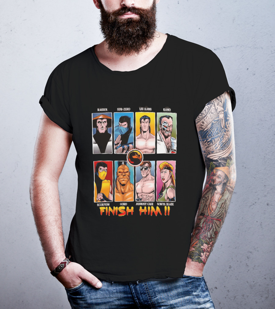 Raiden Sub Zero Liu Kang Kano Scorpion Goro Johnny Cage Sonya Blade Finish Him Mortal Kombat T-Shirt