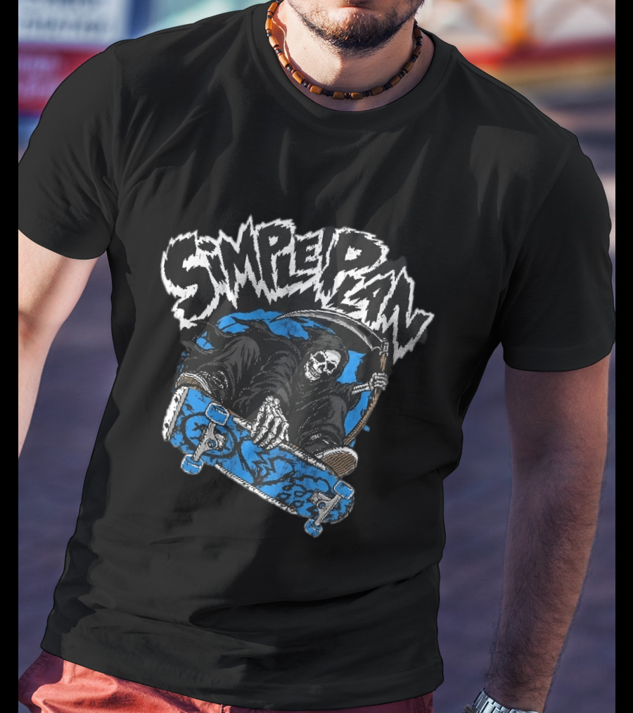 Simple Plan Grim Reaper Skateboarding Scythe Deck Distressed T-Shirt