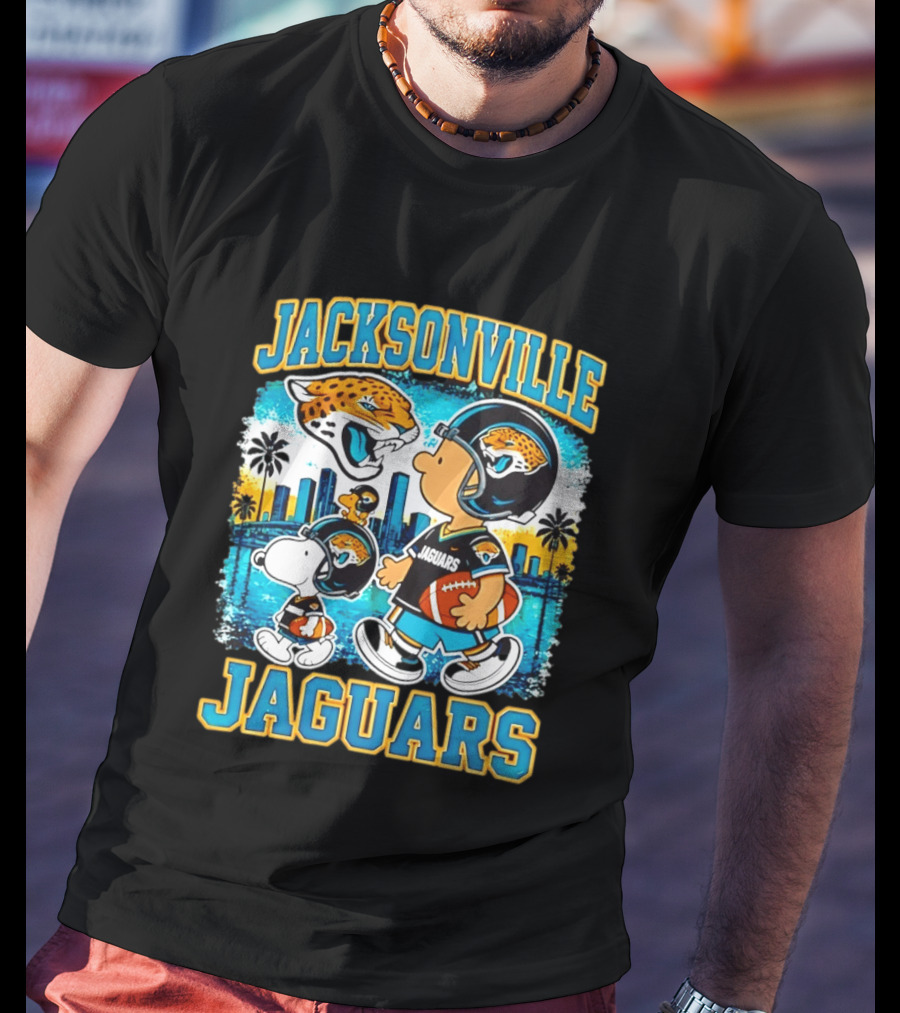 Jacksonville Jaguars Snoopy Woodstock Skyline 2026 Football T-Shirt