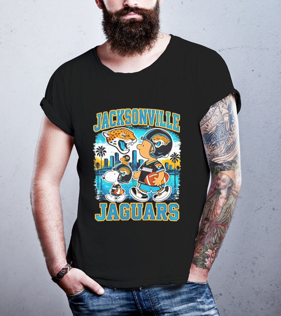 Jacksonville Jaguars Snoopy Woodstock Skyline 2026 Football T-Shirt