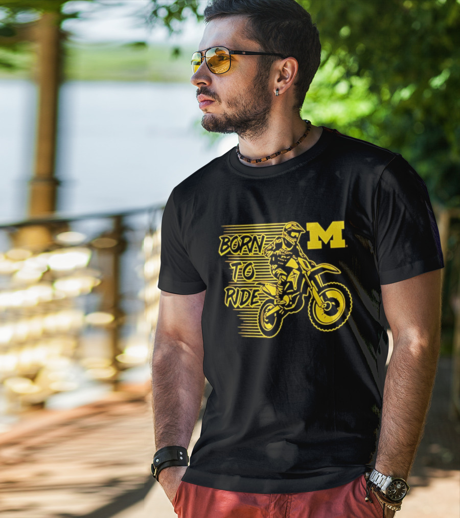 Michigan Wolverines Born To Ride Motocross M Logo Motocross Enthusiast Gear T-Shirt