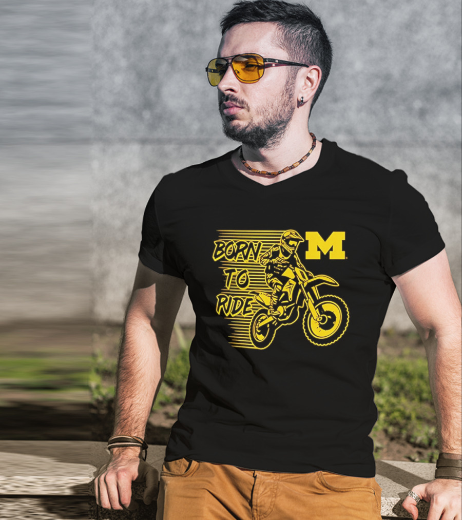 Michigan Wolverines Born To Ride Motocross M Logo Motocross Enthusiast Gear T-Shirt