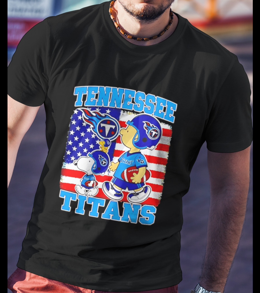 Tennessee Titans Snoopy Woodstock American Flag NFL Football 2026 T-Shirt