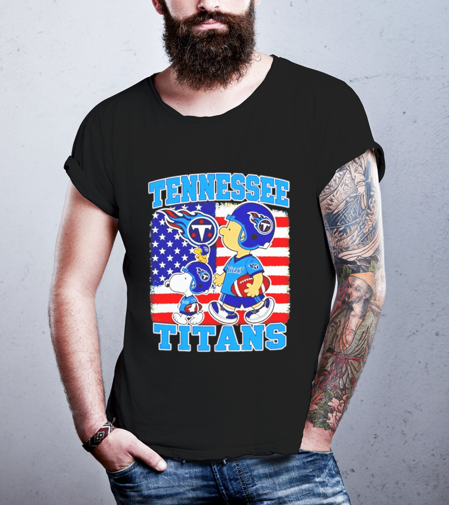 Tennessee Titans Snoopy Woodstock American Flag NFL Football 2026 T-Shirt