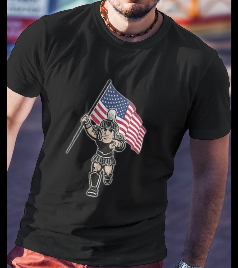 Spartan Warrior Carrying American Flag T-Shirt