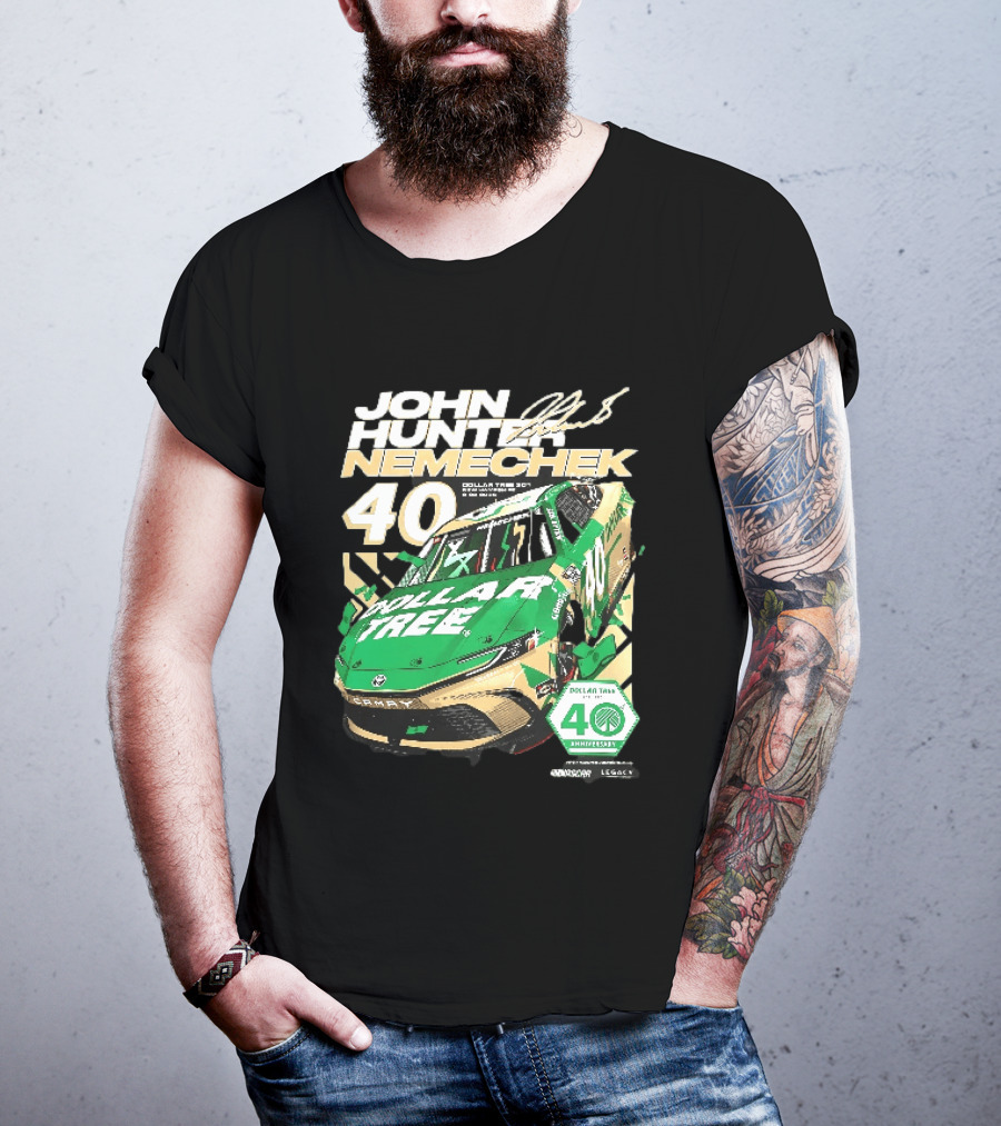 John Hunter Nemechek Dollar Tree 301 40th Anniversary 2026 Green Gold Toyota Camry Nascar New Hampshire Est 1986 T-Shirt