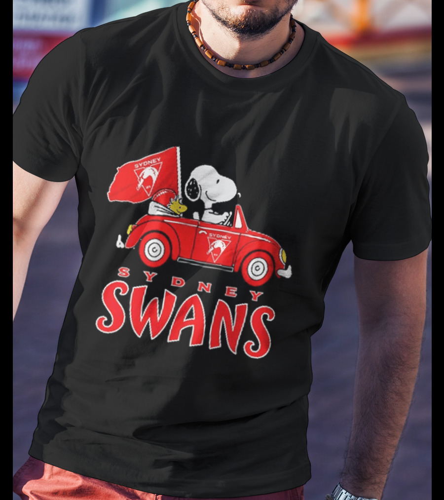 Sydney Swans Snoopy Woodstock Red Car Banner T-Shirt