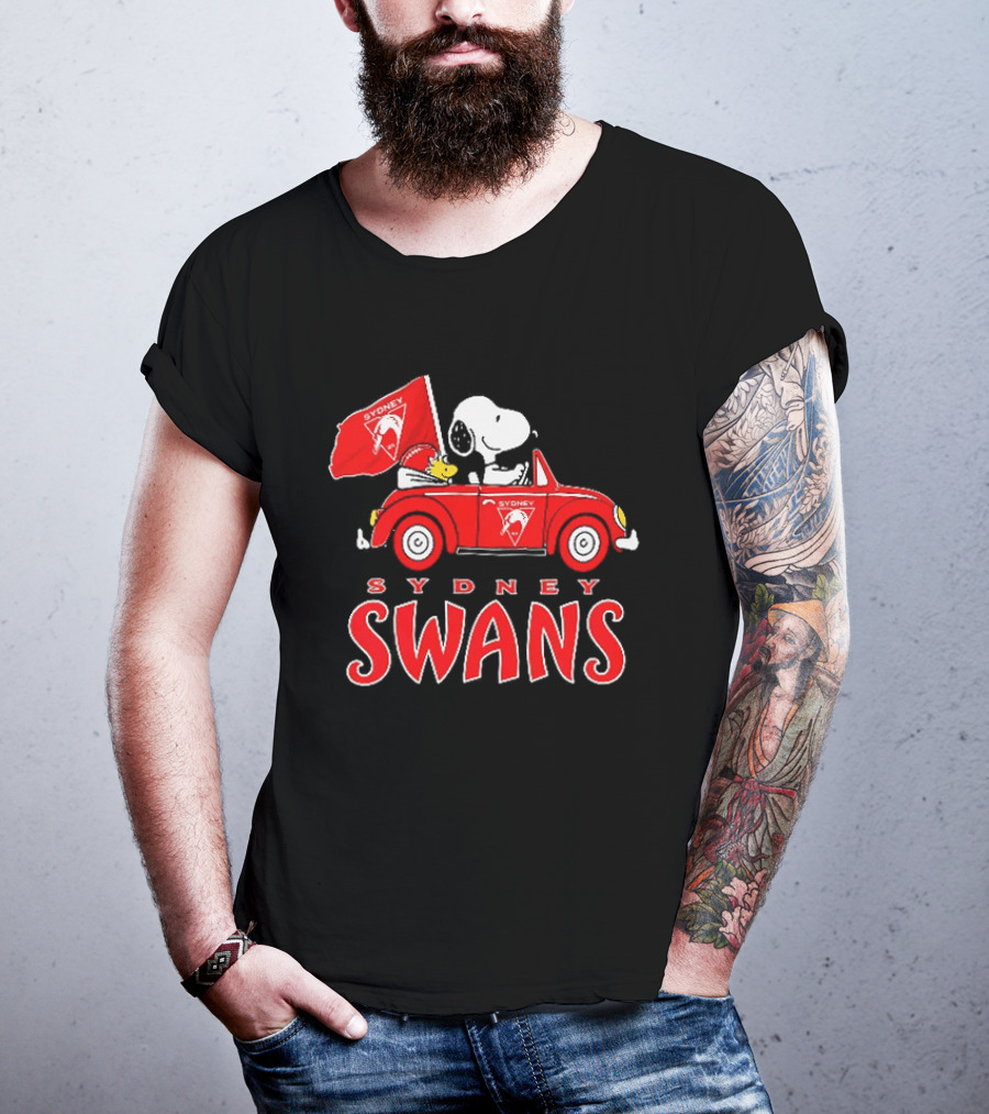 Sydney Swans Snoopy Woodstock Red Car Banner T-Shirt