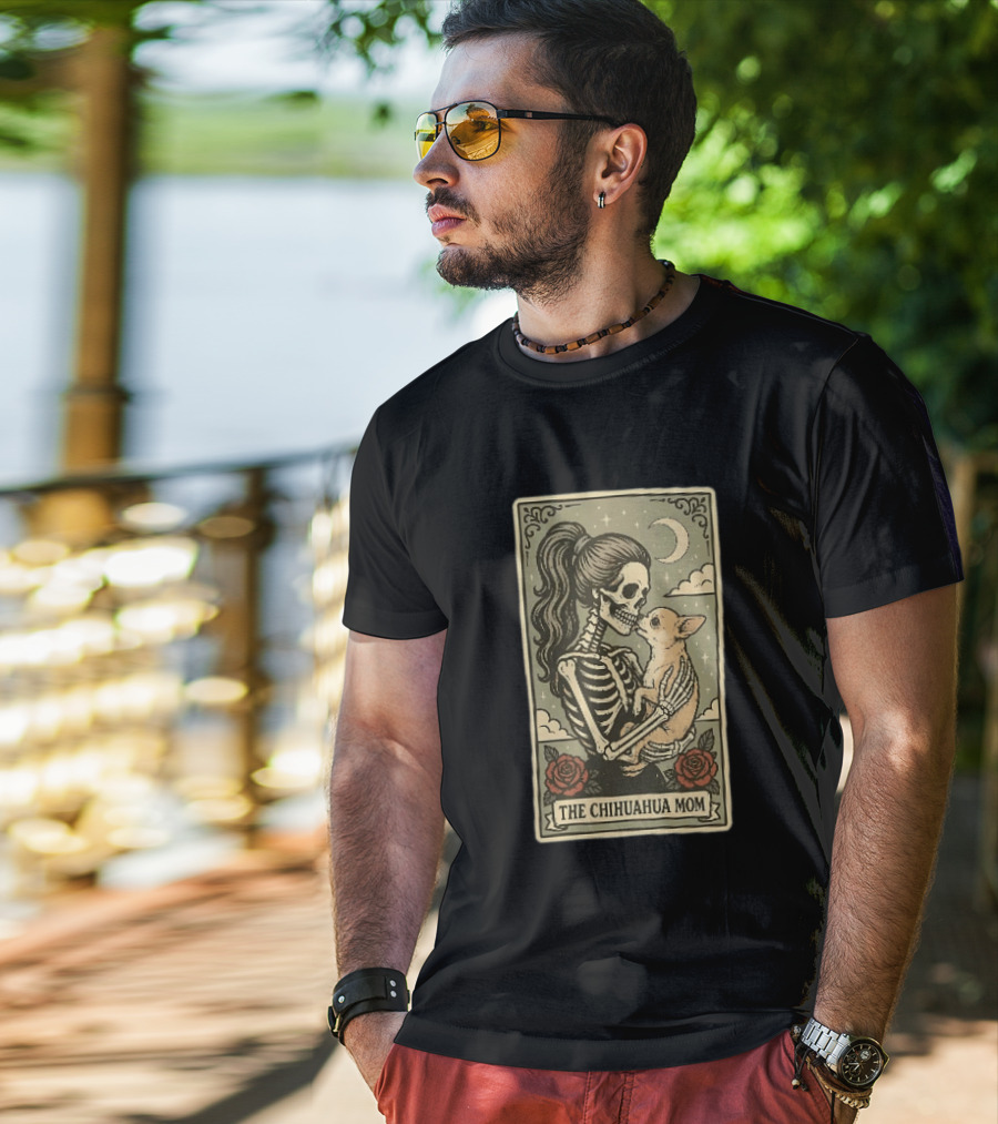 The Chihuahua Mom Skeleton With Dog Moon And Roses T-Shirt
