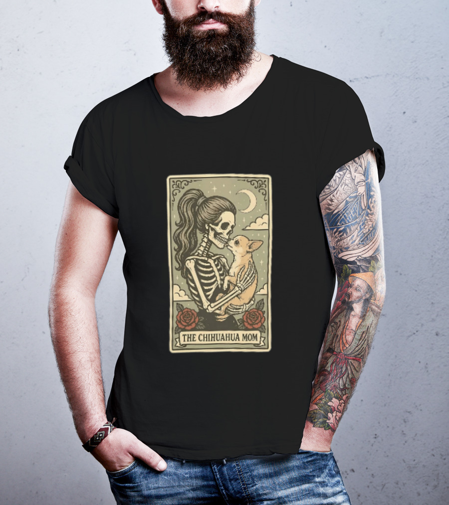 The Chihuahua Mom Skeleton With Dog Moon And Roses T-Shirt
