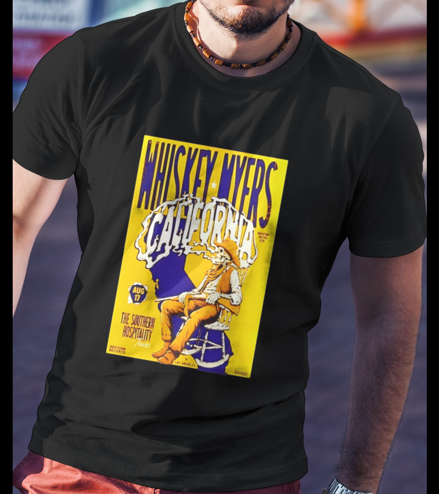 Whiskey Myers California Southern Hospitality Tour August 17 Los Angeles Reclining Cowboy T-Shirt