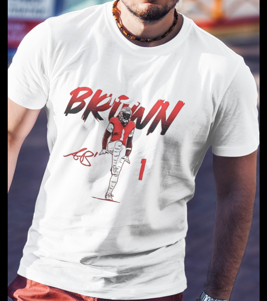 Brown AB 1 Football Player Red Brush Stroke High Knee Pose T-Shirt