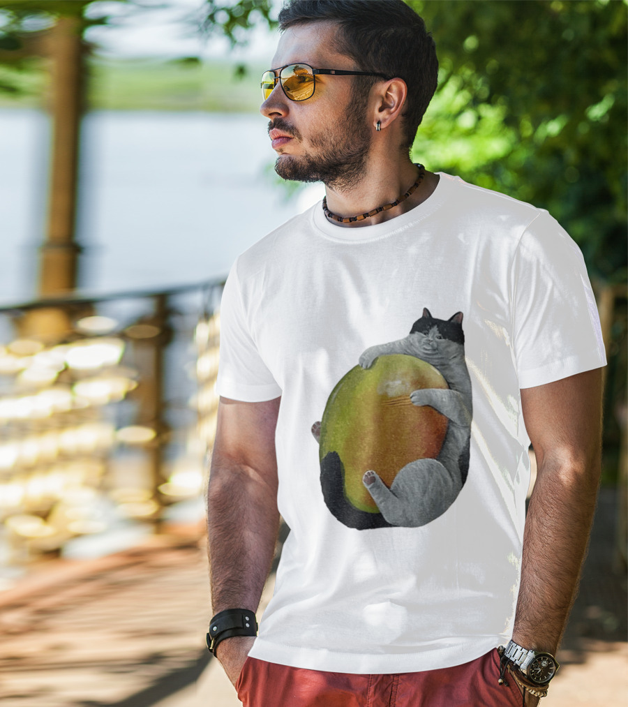Cat Hugging Giant Mango Fruit T-Shirt