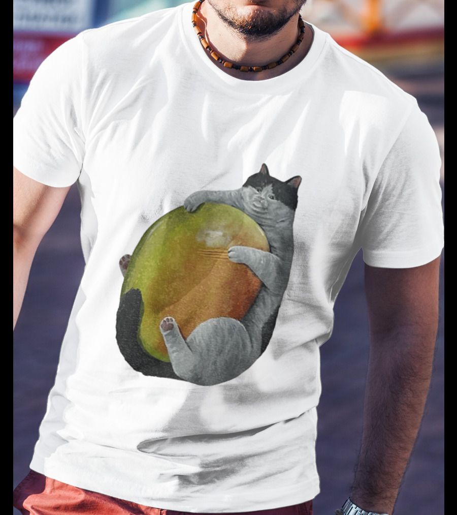 Cat Hugging Giant Mango Fruit T-Shirt