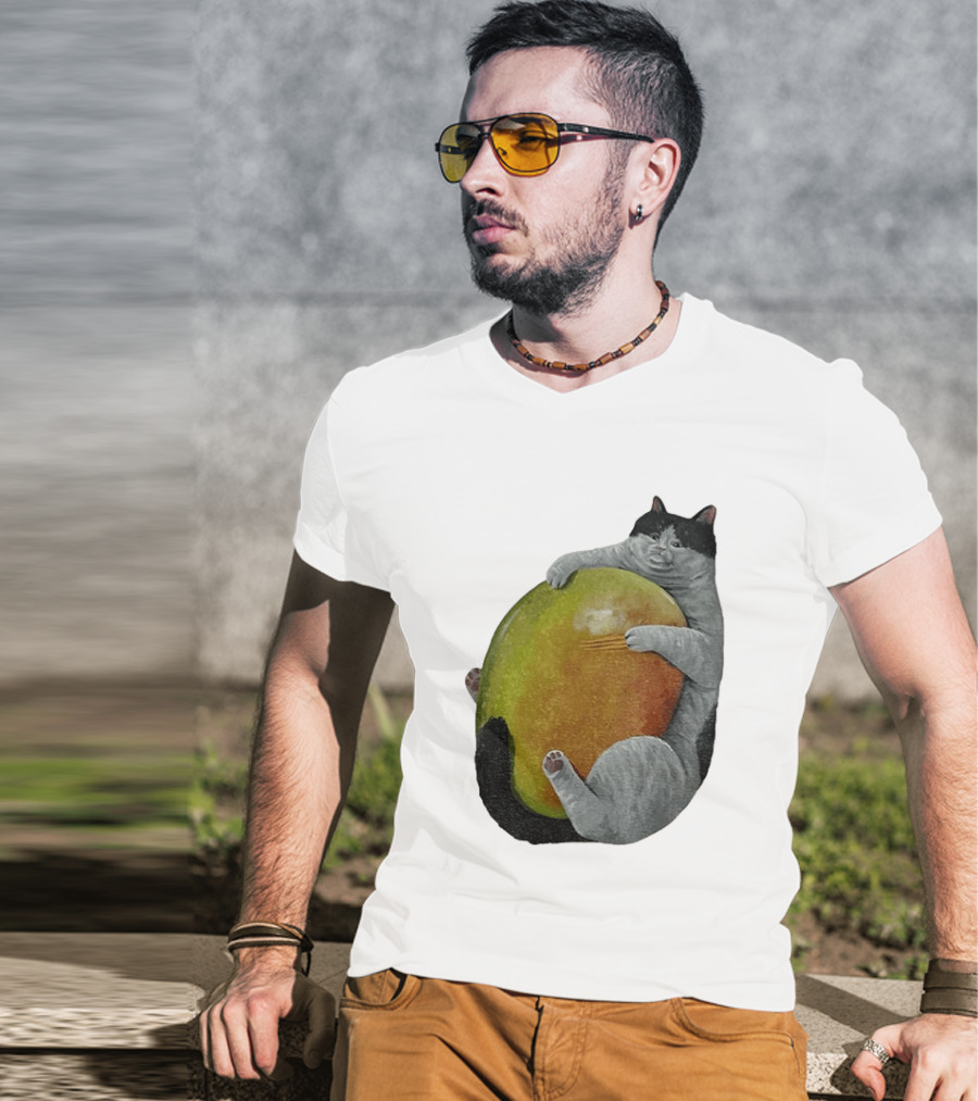Cat Hugging Giant Mango Fruit T-Shirt
