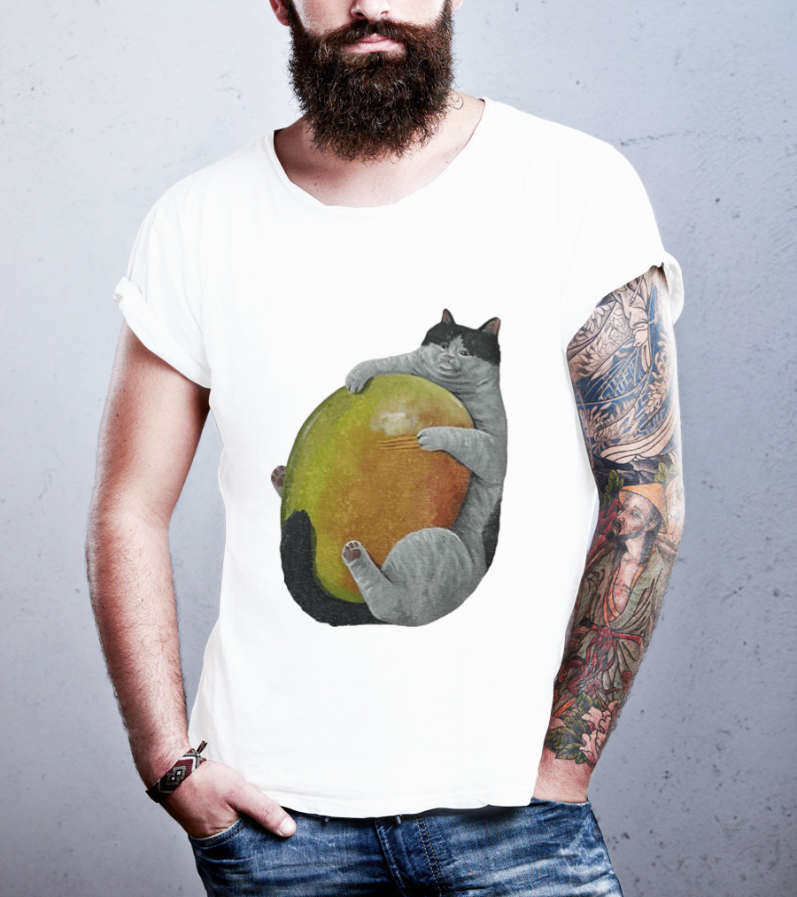 Cat Hugging Giant Mango Fruit T-Shirt