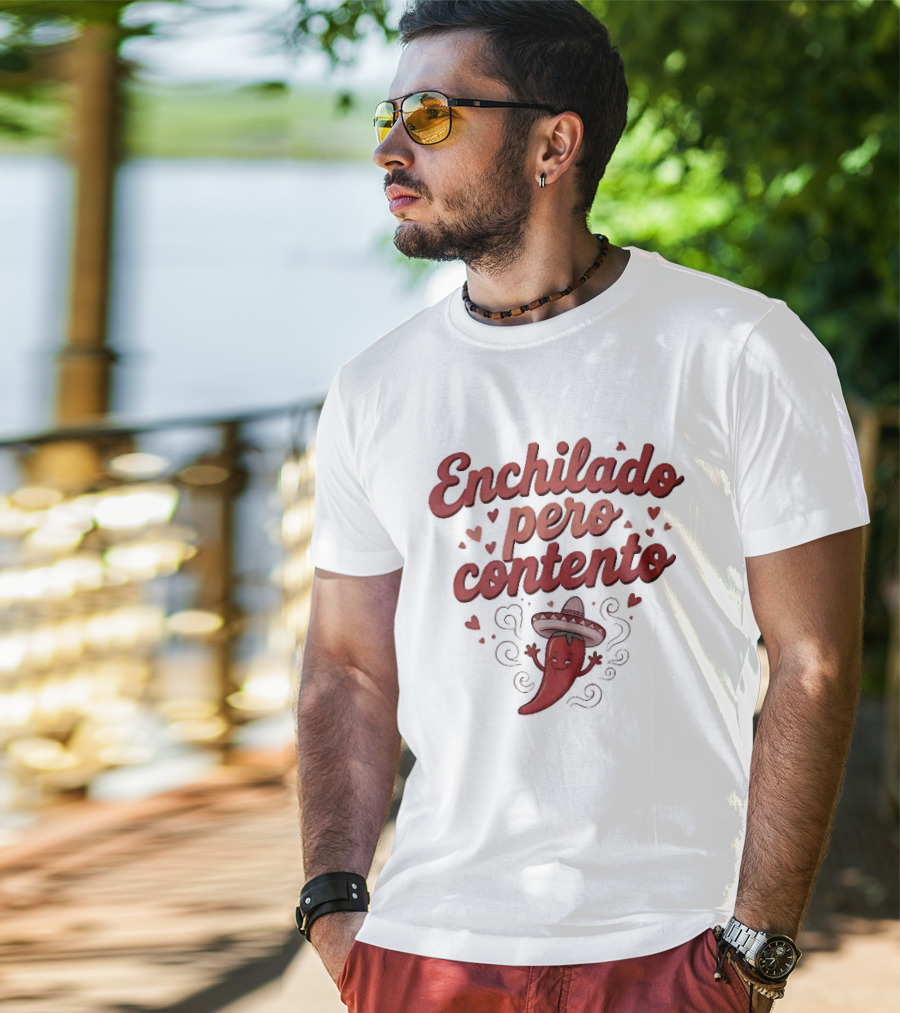 Enchilado Pero Contento Sombrero Chili Pepper Cartoon Hearts T-Shirt