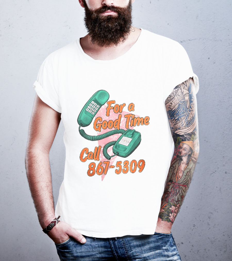 For A Good Time Call 867 5309 Teal Telephone Pink Triangle T-Shirt