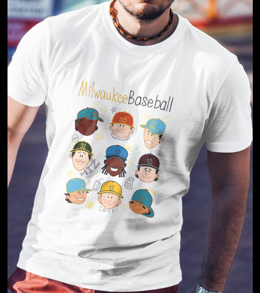 Milwaukee Baseball Players Cartoon Faces Yeli Coop Miz T-Shirt