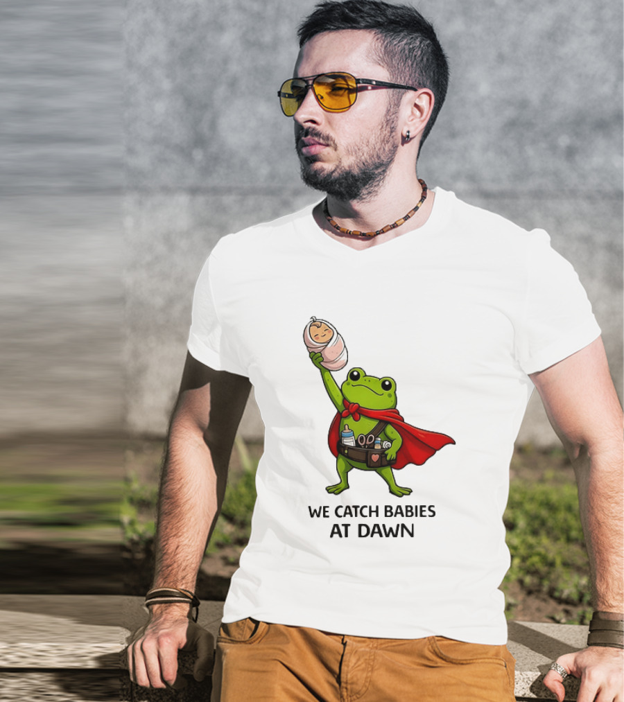 Frog Hero We Catch Babies At Dawn With Red Cape T-Shirt