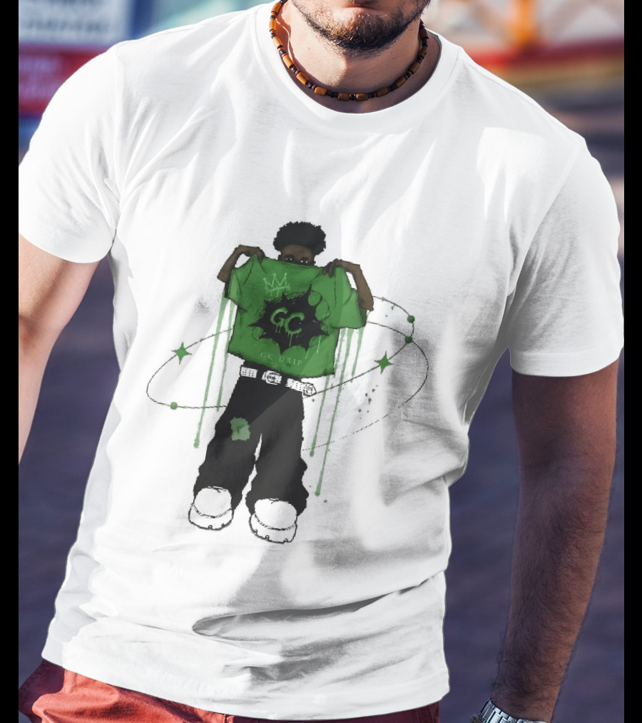 Gc Drip Cartoon Character Holding Green Clothing With Crown And Stars T-Shirt
