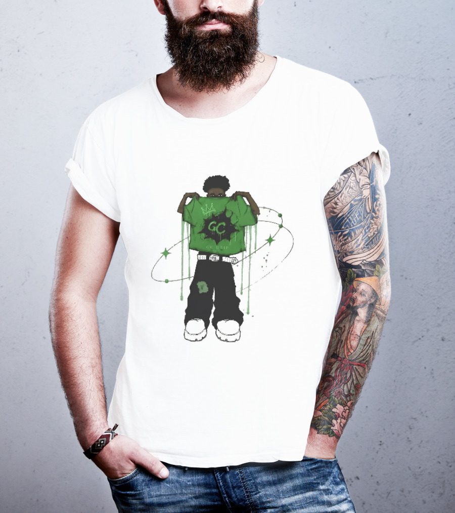Gc Drip Cartoon Character Holding Green Clothing With Crown And Stars T-Shirt