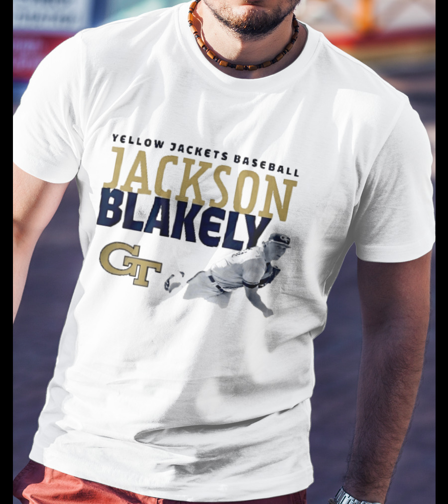 Yellow Jackets Baseball Jackson Blakely GT Pitching Action T-Shirt