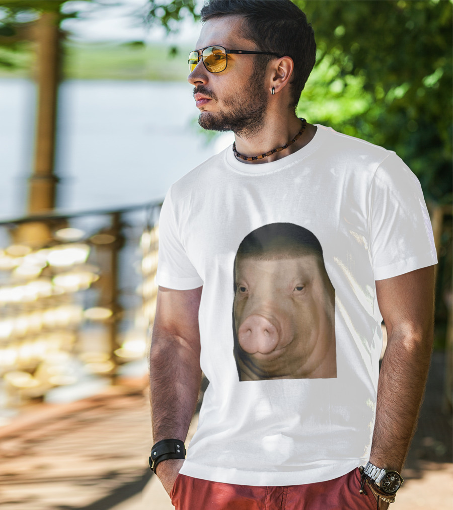 Photorealistic Close Up Pig Face Edgar Haircut Cutout T-Shirt