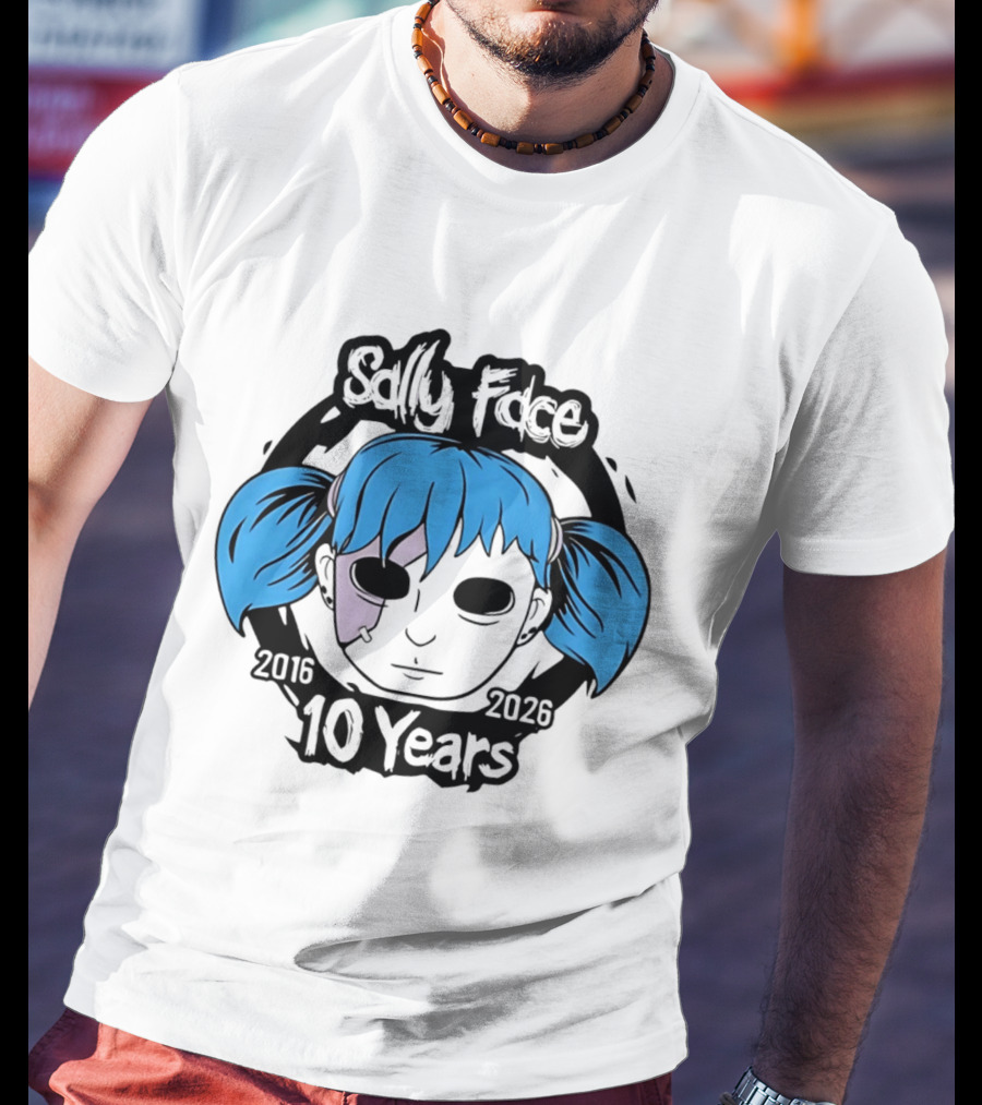 Sally Face 10 Years Anniversary 2016 2026 Blue Hair Mask Face T-Shirt