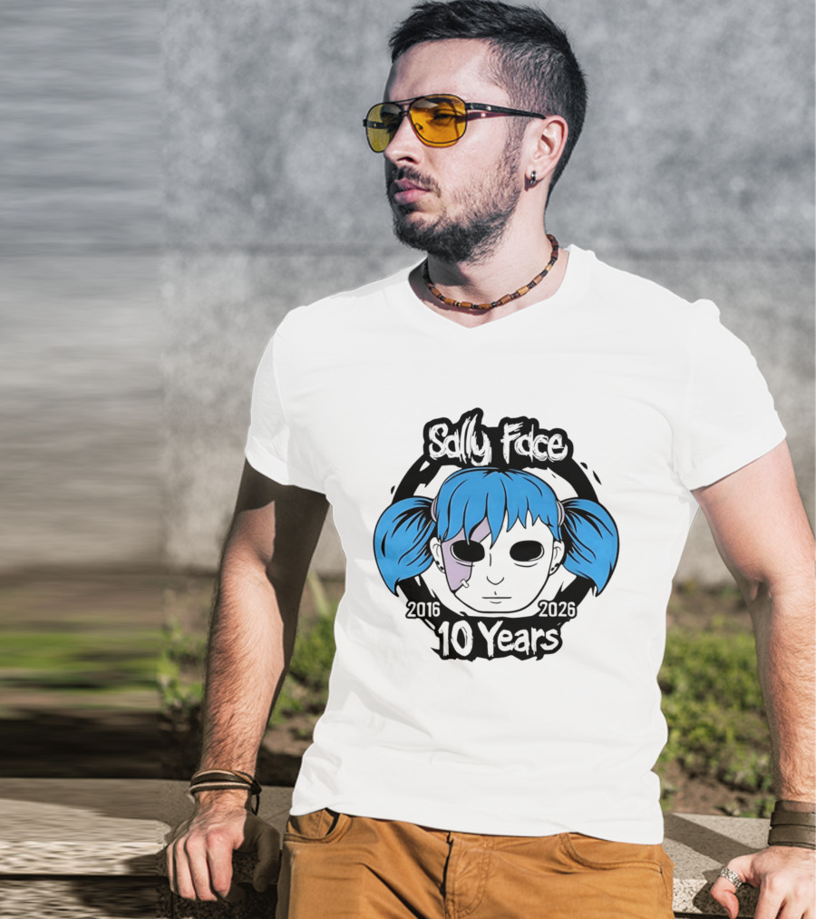 Sally Face 10 Years Anniversary 2016 2026 Blue Hair Mask Face T-Shirt