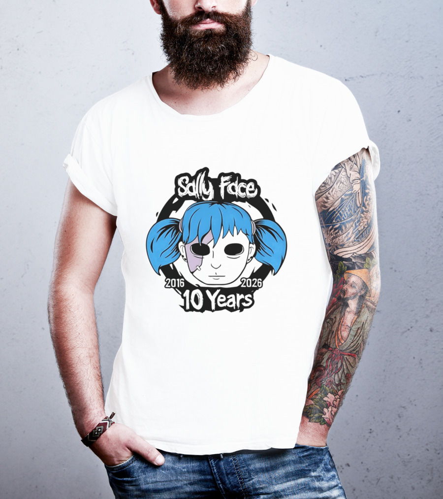 Sally Face 10 Years Anniversary 2016 2026 Blue Hair Mask Face T-Shirt