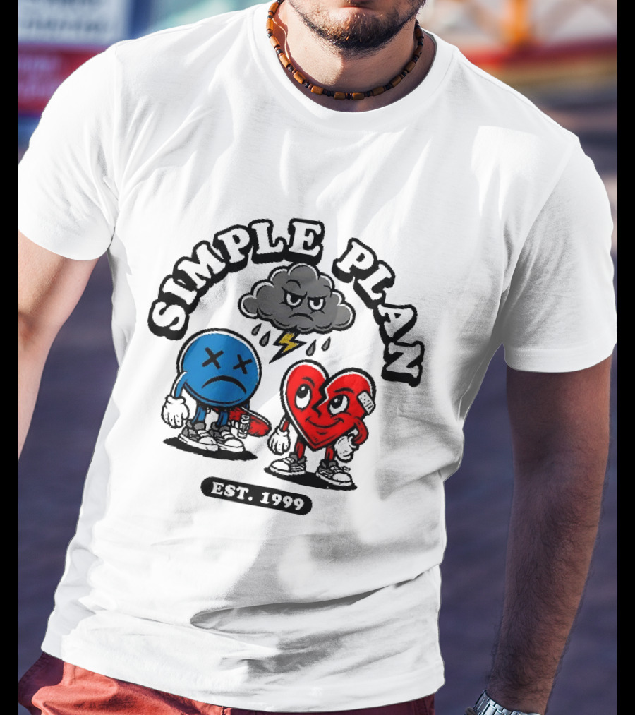 Simple Plan Est 1999 Sad Face Broken Heart Storm Cloud T-Shirt