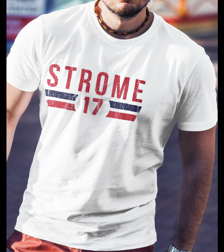 Strome 17 Red Navy Distressed Angled Bars Block Lettering T-Shirt