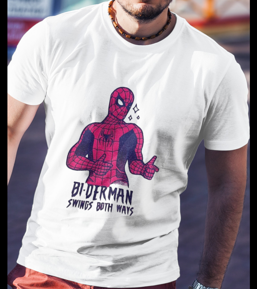 Bi Derman Swings Both Ways Superhero Spiderman T-Shirt