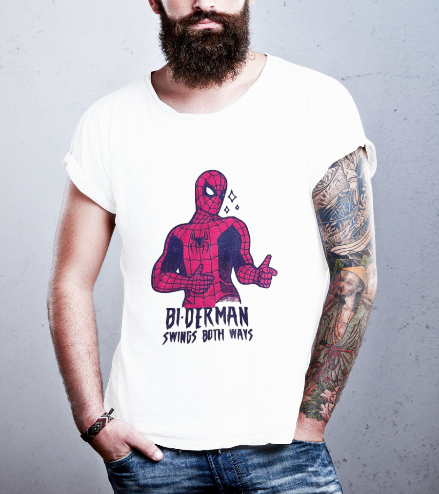 Bi Derman Swings Both Ways Superhero Spiderman T-Shirt