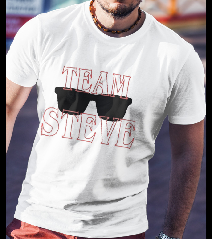 Team Steve Black Sunglasses Theme Red Letters T-Shirt