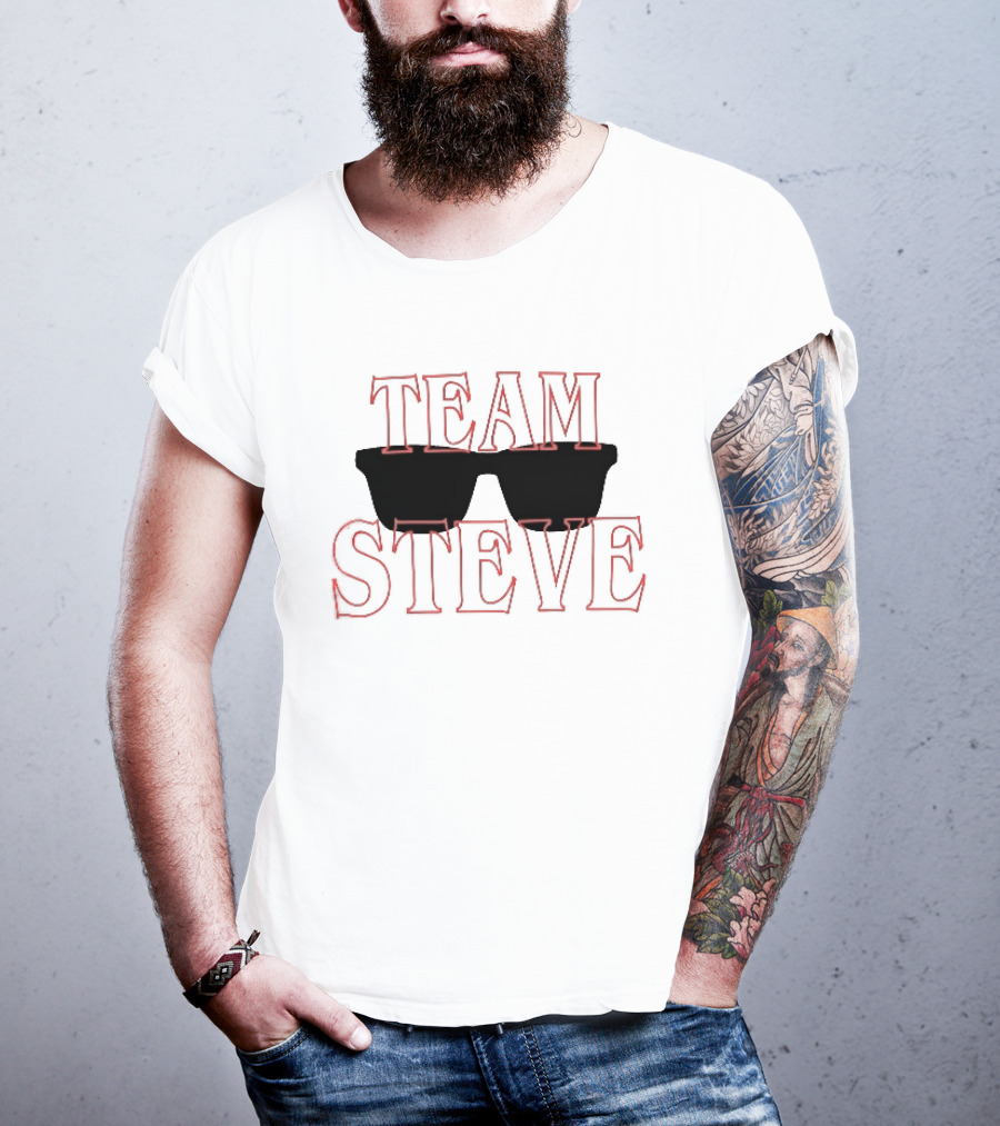 Team Steve Black Sunglasses Theme Red Letters T-Shirt