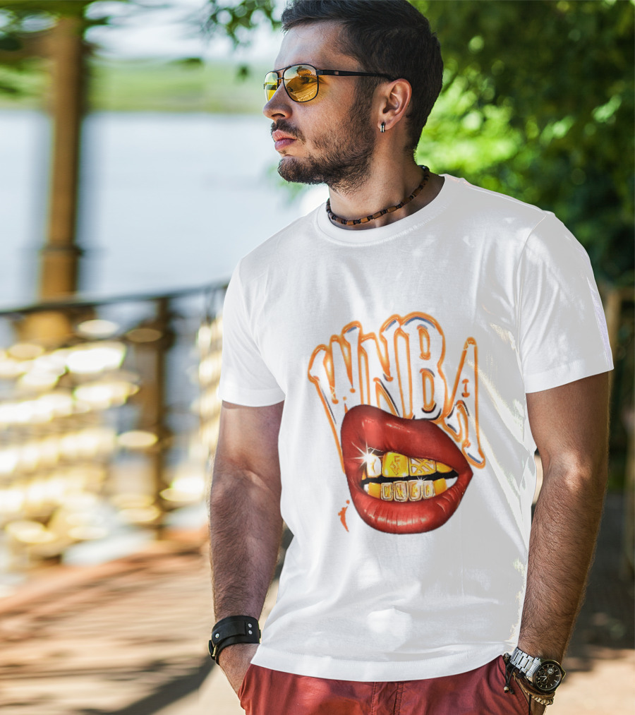 WNBA Red Lips Gold Teeth Grillz Glowing Chrome Lettering T-Shirt