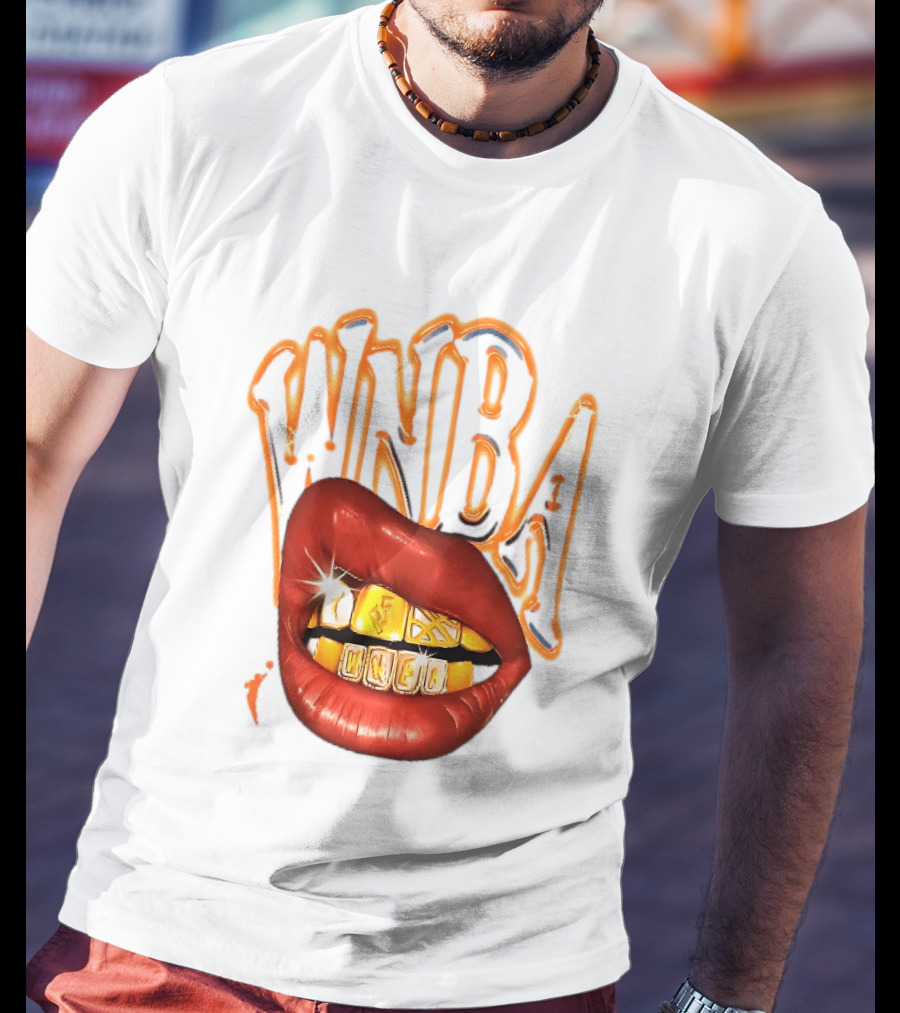 WNBA Red Lips Gold Teeth Grillz Glowing Chrome Lettering T-Shirt